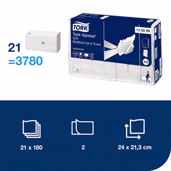 Tork Advanced ubrus u listu Z, H2, 2 sloja, 21.3cm x24 cm, 21x180=3780 listića - Image 5