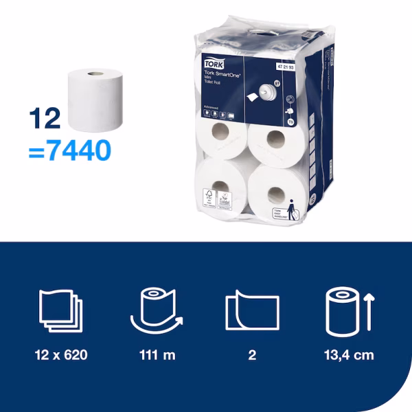 Tork SmartOne Mini toalet papir rolna T9 2sl., 111.7m, 620 listića, 12/1 - Image 3