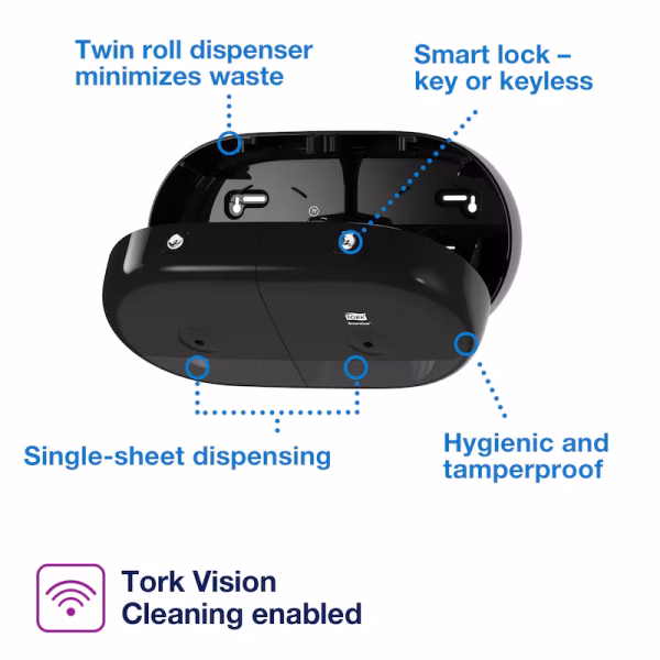 Tork SmartOne mini double dispenzer toalet papir rolne T9 - crni - Image 2